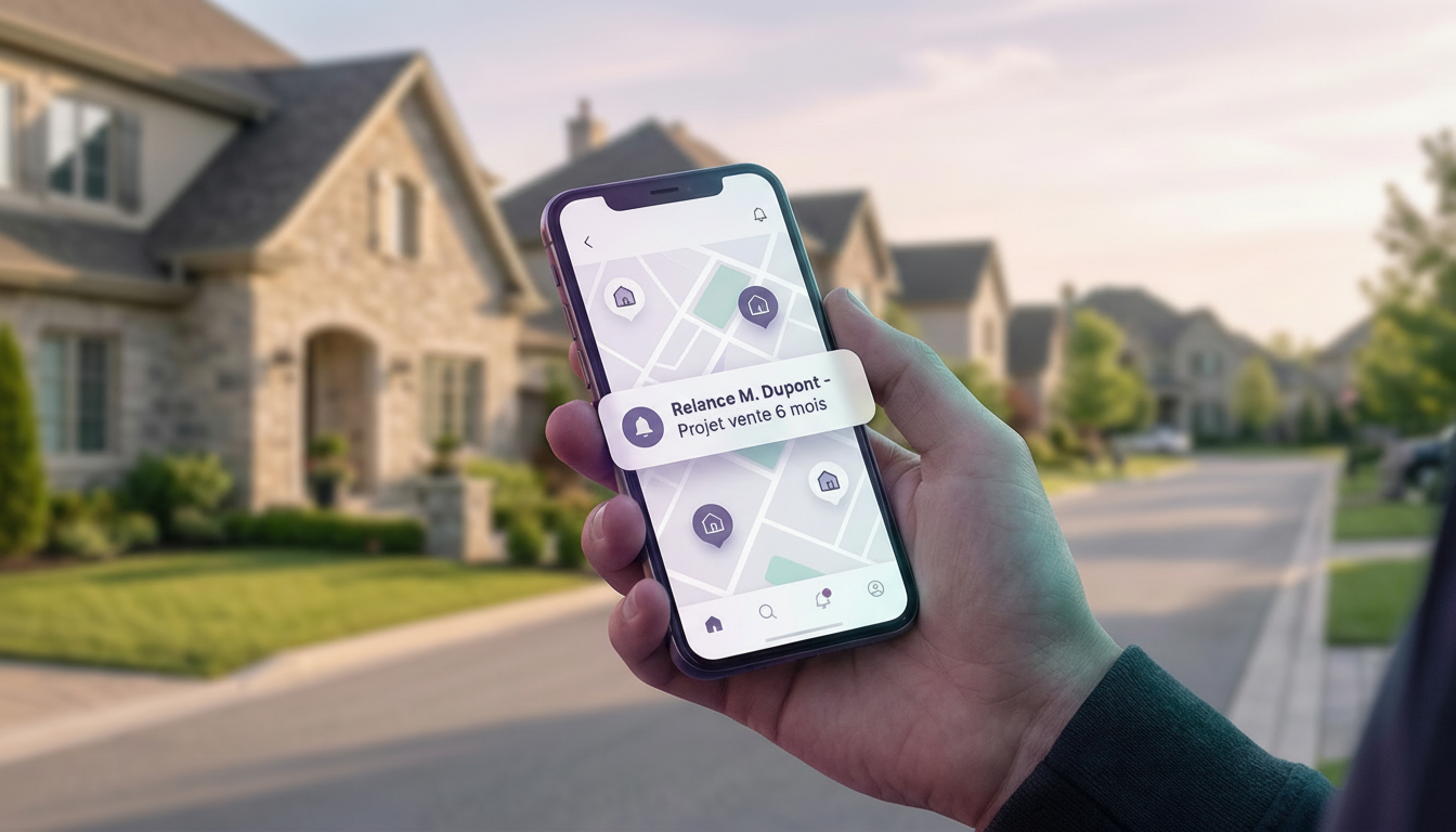 Gros plan sur un smartphone tenu par une main masculine en extérieur, affichant une interface d'appl