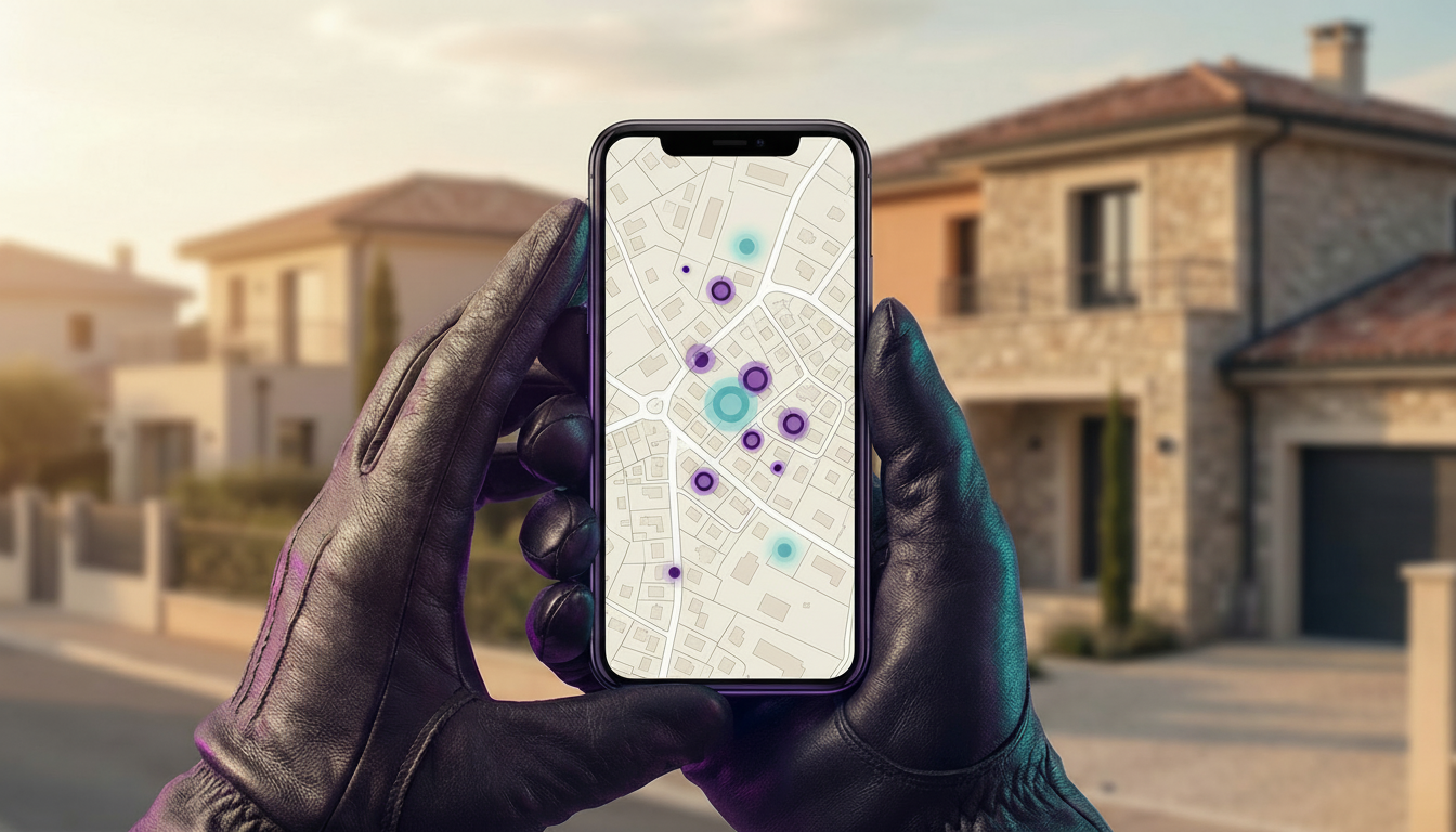 Carte interactive sur smartphone tenue par une main gantée, montrant des points de géolocalisation c