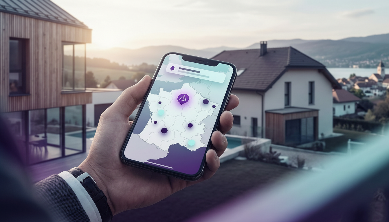 Vue rapprochée sur un smartphone affichant l'interface moderne de ProspeMap avec des points de géolo