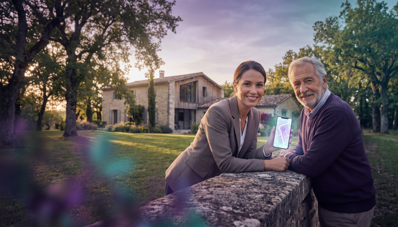Professionnel de l'immobilier souriant, discutant au-dessus d'un muret avec un propriétaire senior d