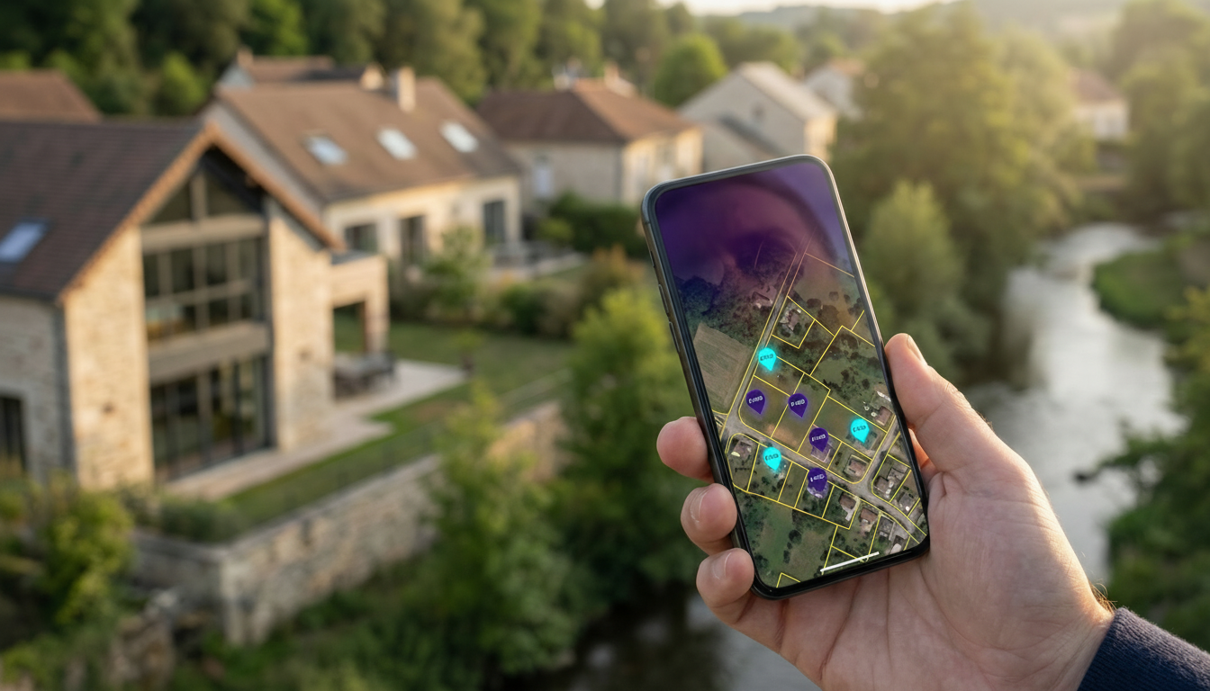 Gros plan sur un écran de smartphone tenu par une main masculine, affichant l'interface de ProspeMap