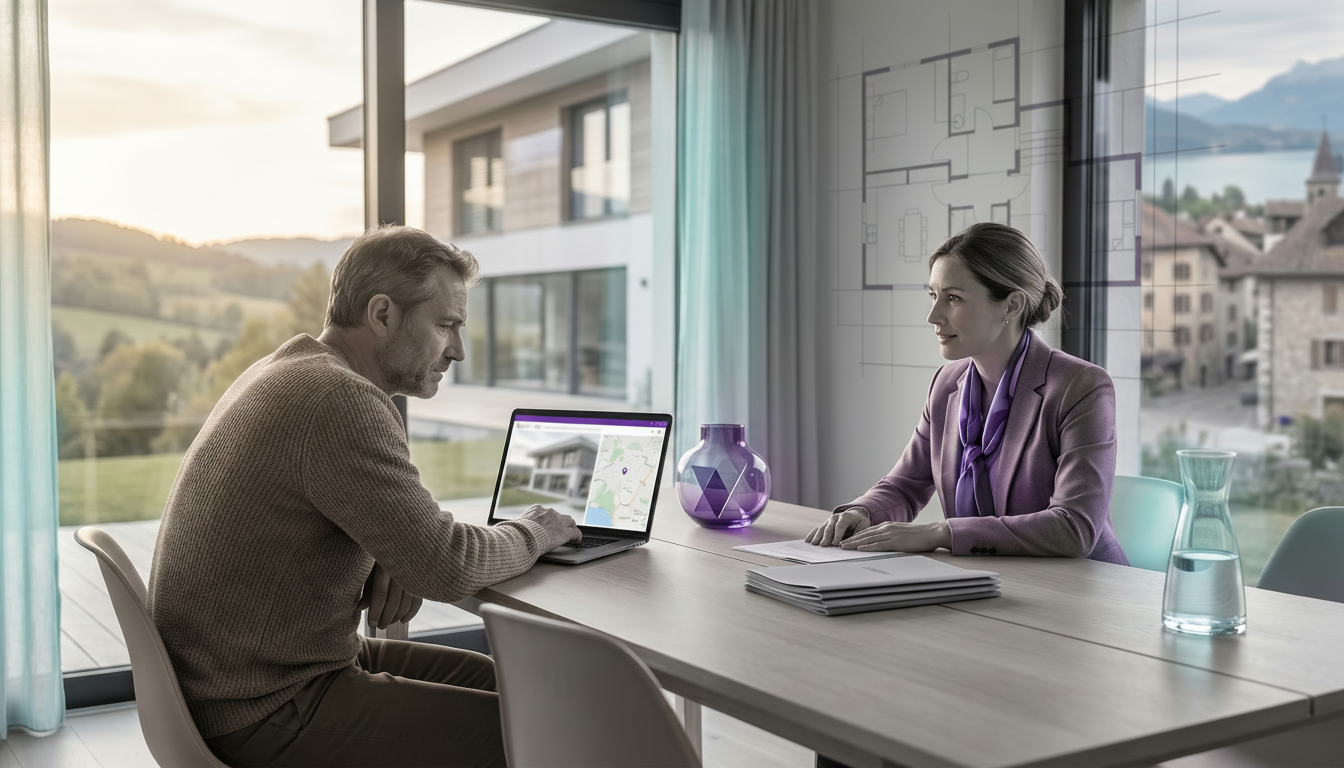 Propriétaire vendeur soucieux devant son ordinateur portable à la table du salon, regardant des anno