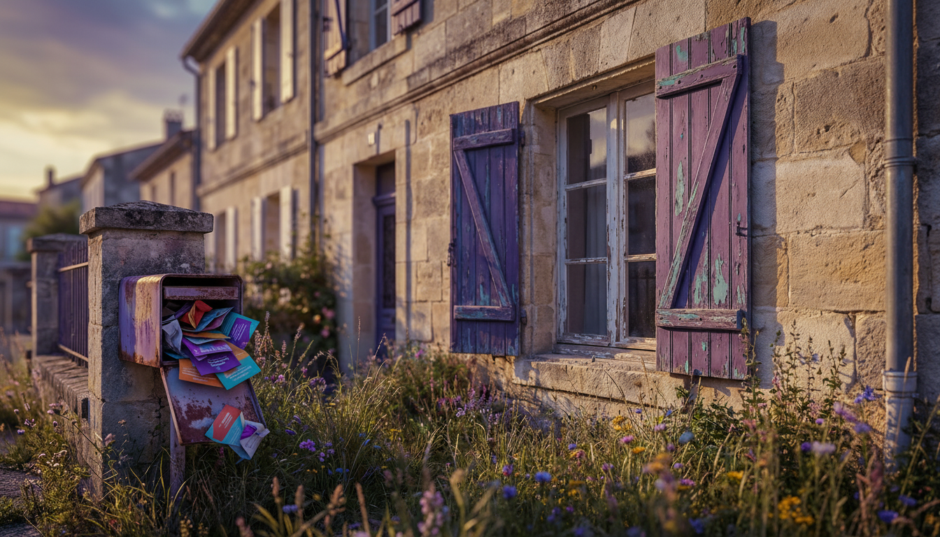 Plan rapproché d'une maison de ville française traditionnelle en pierre avec des volets en bois ferm