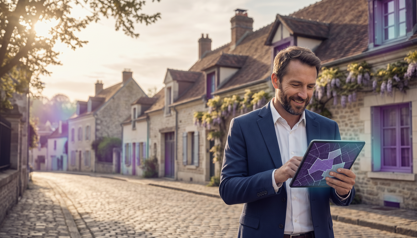 Conseiller immobilier indépendant souriant, habillé de manière professionnelle mais accessible, marc