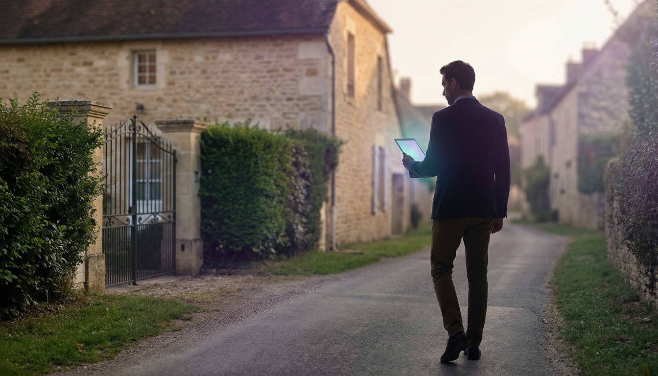 Un conseiller immobilier homme, habillé en tenue décontractée chic (pantalon chino, chemise, veste s