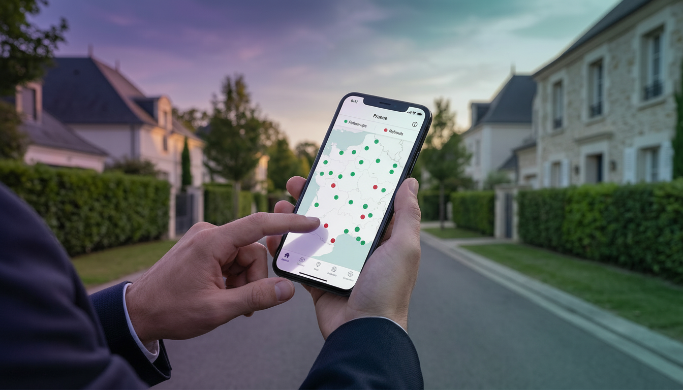 Gros plan sur les mains d'un professionnel consultant une application sur smartphone montrant une ca
