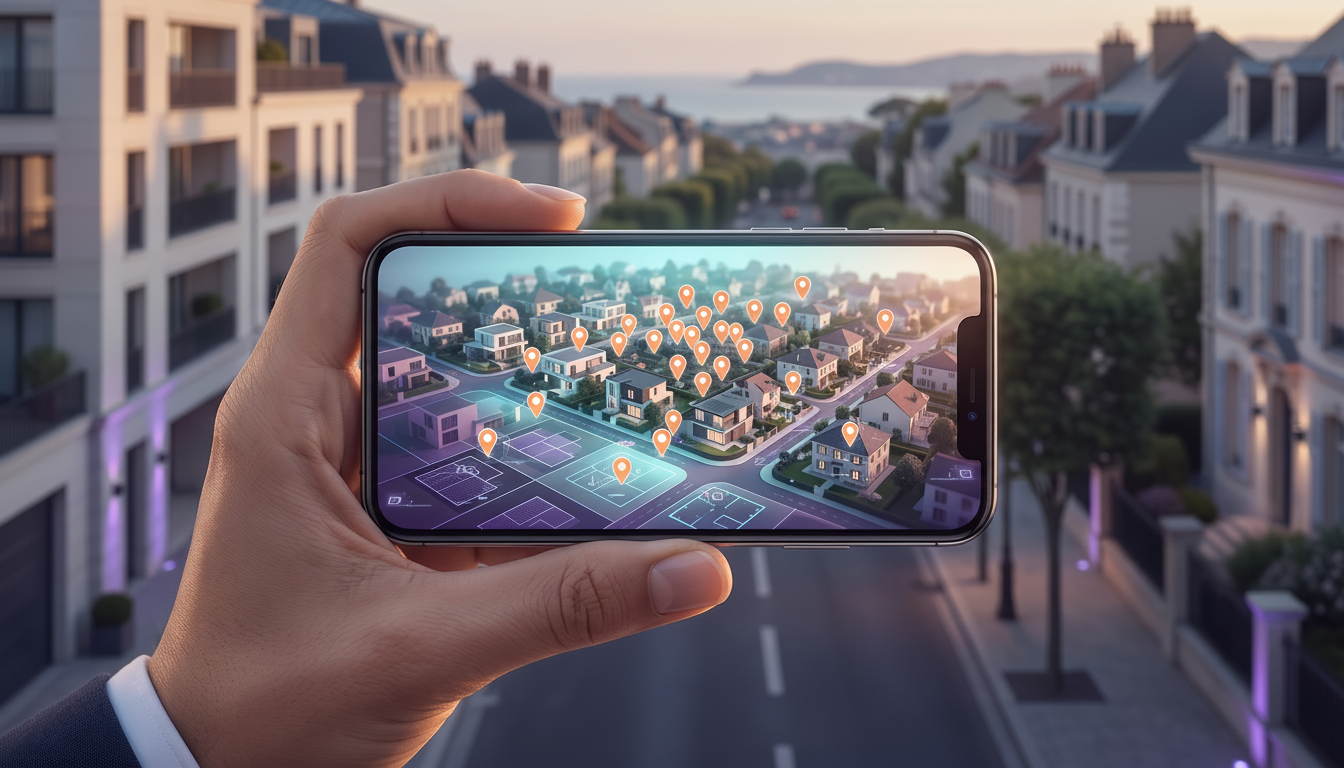 Écran de smartphone affichant l'interface de l'application ProspeMap avec la carte interactive, mont