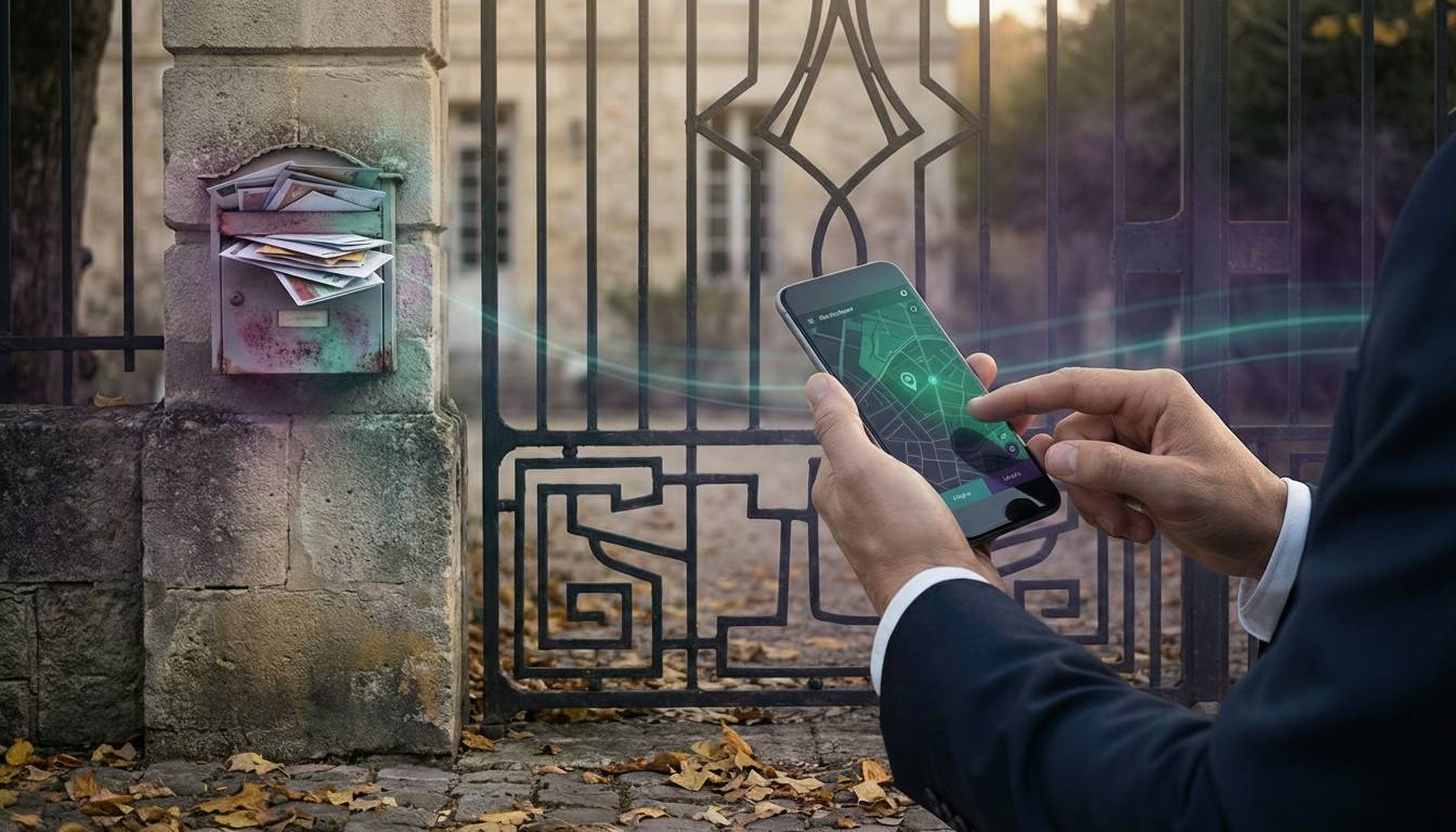 Gros plan sur les mains d'un conseiller immobilier utilisant une application mobile de cartographie 